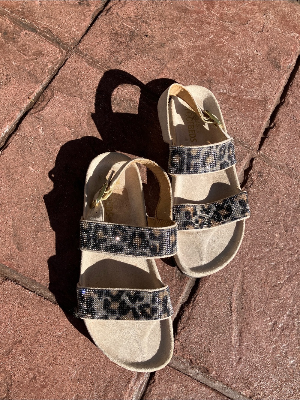 White Mountain Beige Sandals with Leopard Beaded Straps & FREE GIFT
